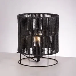 SKD-T1019 Lampe de Table Bayamo en Rotin Naturel avec Abat-Jour et Douille E27 - Structure Métal Noir