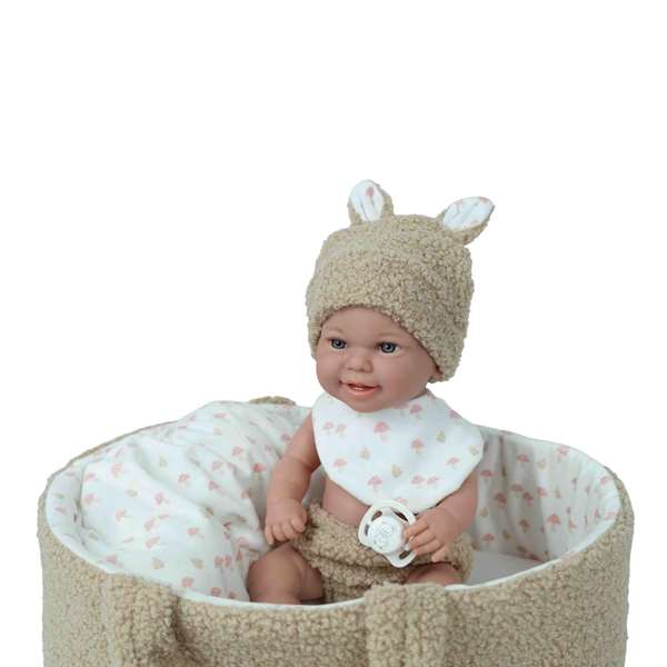Muñecas Arias - Poupée Elegance 33 cm Babyto beige avec landau (corps en vinyle, sexe garçon) - Pour 3 ans et plus