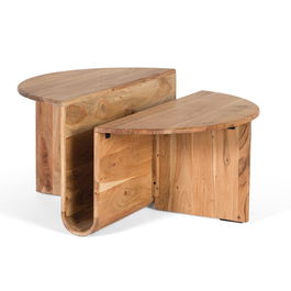 GINER Y COLOMER TAPA-1.6CM - Table basse ronde en bois d'acacia couleur naturelle avec revistero intégré et plateau à double niveau