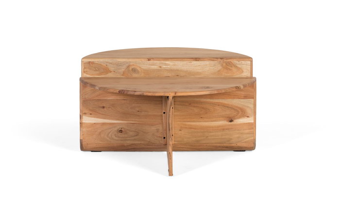 GINER Y COLOMER TAPA-1.6CM - Table basse ronde en bois d'acacia couleur naturelle avec revistero intégré et plateau à double niveau