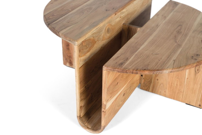 GINER Y COLOMER TAPA-1.6CM - Table basse ronde en bois d'acacia couleur naturelle avec revistero intégré et plateau à double niveau