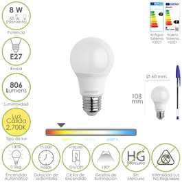 MAURER Ampoule LED Standard E27 8W Lumière Chaude