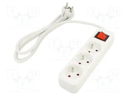 LANBERG Rallonge réseau H05VV-F 1,5m blanc avec interrupteur, 3 prises, 10A