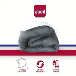 Abeil Couette Bicolore Chaude 200 x 200 cm Blanc et Gris, Garnissage Polyester 350 g/m², Housse Microfibre, Lavable Machine 40°C, Certifiée Oeko-Tex