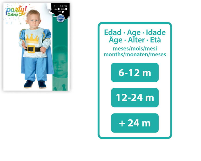 Autre Déguisement Prince Bébé Garçon Taille 6-12 Mois Bleu - Cape, T-shirt et Pantalon en Polyester