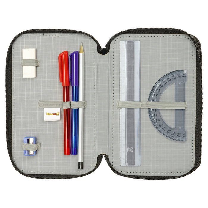 SAFTA Plumier Triple Dragon Ball 37 Pièces - Gomme, Crayons, Stylos, Feutres, Règle, Compas et Trousses