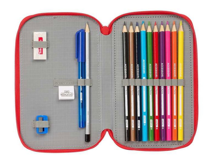 Safta Plumier double compartiment 28 pièces PJ Masks "Ready" avec 12,5x19,5x4 cm - Boite de rangement pour enfants à partir de 3 ans