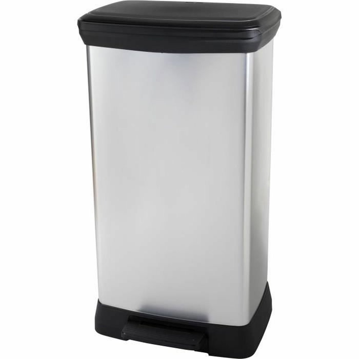 Curver Poubelle duo rectangulaire DECO BIN, 46 L (2 * 23 L), 2 compartiments, 39 * 29 * 72 cm, gris métallisé, pour le tri sélectif