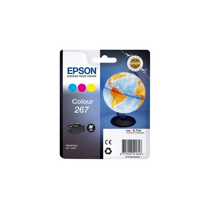 Epson Multipack 267 - Cartouches d'encre Cyan, Magenta, Jaune - Capacité standard 200 pages - Compatible imprimante Epson WorkForce WF-100W Epson Multipack 267 - Cartouches d'encre Cyan, Magenta, Jaune - Capacité standard 200 pages - Compatible imprimante Epson WorkForce WF-100W