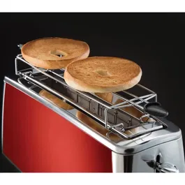 Russell Hobbs Grille-pain Luna Rouge Solaire, fente longue 1420 W, fonctions réchauffage et décongélation