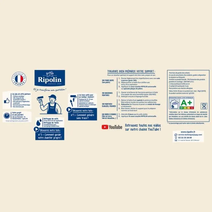 Ripolin - Peinture intérieure monocouche satinée Gris Hanoi 2.5L - Peinture acrylique ultra couvrante pour murs et boiseries - Facile à appliquer, lessivable, rendement 25 m²