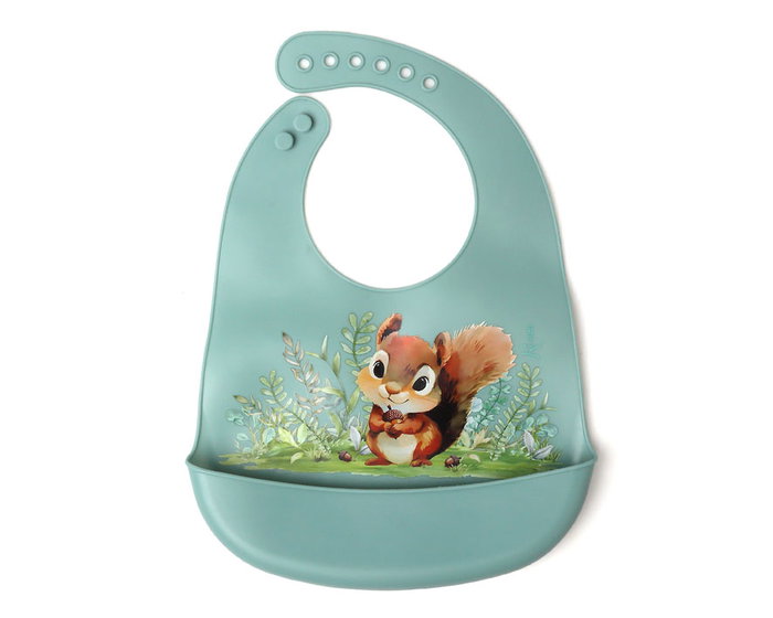 KioKids Babero de silicona ajustable avec motif écureuil, bolsillon anti-miettes, pour bébé dès 4 mois - Couleur sauge - Little Sauvages KioKids Babero de silicona ajustable avec motif écureuil, bolsillon anti-miettes, pour bébé dès 4 mois - Couleur sauge - Little Sauvages
