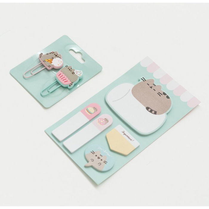 Pusheen Set Papeterie Foodie Collection - Sac fourre-tout zippé PU/PVC avec stylos 10 couleurs, surligneurs pastel, clips et marqueurs adhésifs