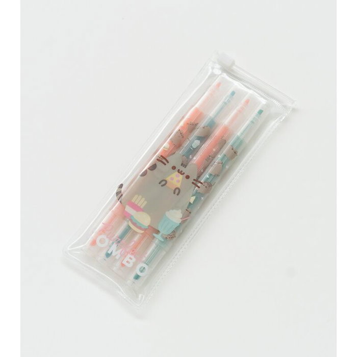 Pusheen Set Papeterie Foodie Collection - Sac fourre-tout zippé PU/PVC avec stylos 10 couleurs, surligneurs pastel, clips et marqueurs adhésifs