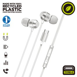 Muvit M32 Casque Magnétique USB Type-C avec Micro, 100% Plastique Recyclé, Écouteurs Stéréo