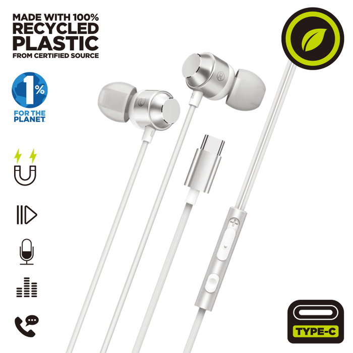 Muvit M32 Casque Magnétique USB Type-C avec Micro, 100% Plastique Recyclé, Écouteurs Stéréo Muvit M32 Casque Magnétique USB Type-C avec Micro, 100% Plastique Recyclé, Écouteurs Stéréo