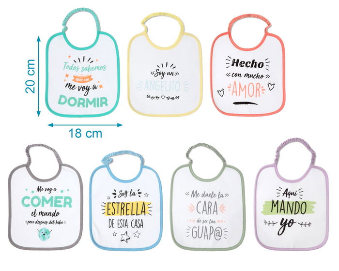 KioKids Set de 7 bavoirs hebdomadaires avec phrases drôles pour bébé de 0 mois, 3 couches absorbantes, élastique, multicolore