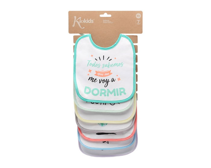 KioKids Set de 7 bavoirs hebdomadaires avec phrases drôles pour bébé de 0 mois, 3 couches absorbantes, élastique, multicolore