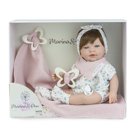 Marina&Pau Sweet Baby Farfalla - Poupée 42 cm articulée avec vêtements, diadème, écharpe rose et couverture décorée