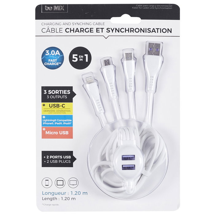 Be Mix Câble de charge 5 en 1 120 cm Be Mix Câble de charge 5 en 1 120 cm