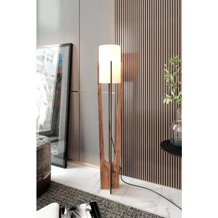 D By M.Red Lampadaire Walnut avec corps en papier kraft et MDF