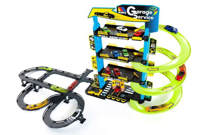 Molto - Parking 4 niveaux avec 5 voitures incluses - Jeu de construction en plastique pour enfants
