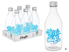 Vivalto Bouteille bouchon acier Fresh Water 9x25x9cm Verre Acier Transparent Argent 1L (Set de 12)