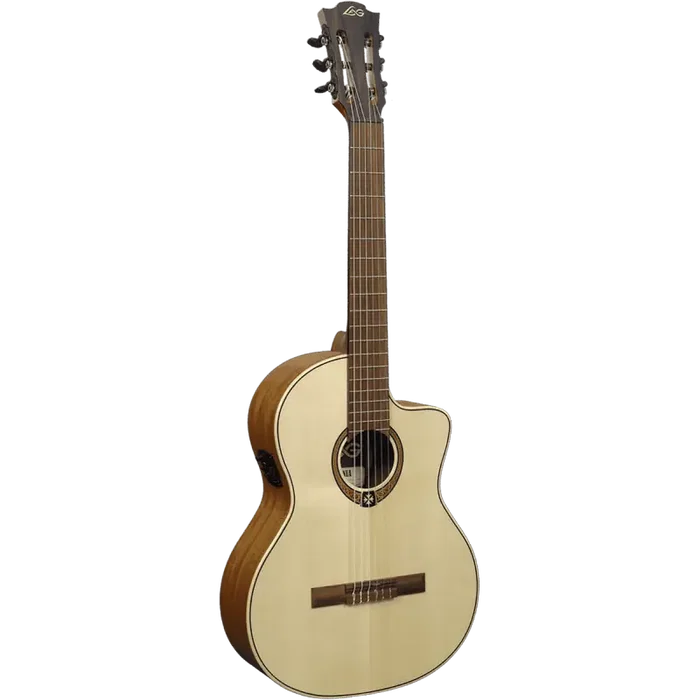 LAG Guitare Classique Électroacoustique Cutaway Occitania 88 4/4, Table Abeton Engelmann Massif, Khaya, Nylon, Naturel