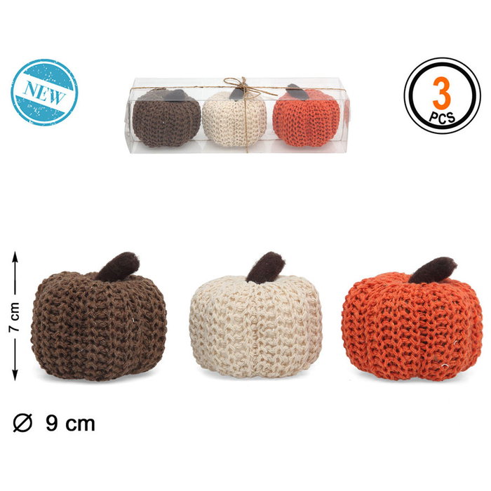 atosa Set de 3 mini citrouilles en tricot - Couleurs assorties