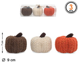 Set de 3 mini citrouilles en tricot pour déco d'automne et Halloween - Couleurs assorties et texture tissée