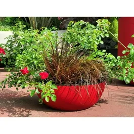 Riviera Pot de fleurs rond - Polypropylène - Granit rouge - Diamètre 40 cm, Hauteur 15 cm