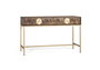 GINER Y COLOMER Consola 2 tiroirs en bois de mango et métal couleur noyer et doré - 122x76x40 cm