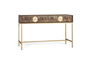 GINER Y COLOMER Consola 2 tiroirs en bois de mango et métal couleur noyer et doré - 122x76x40 cm
