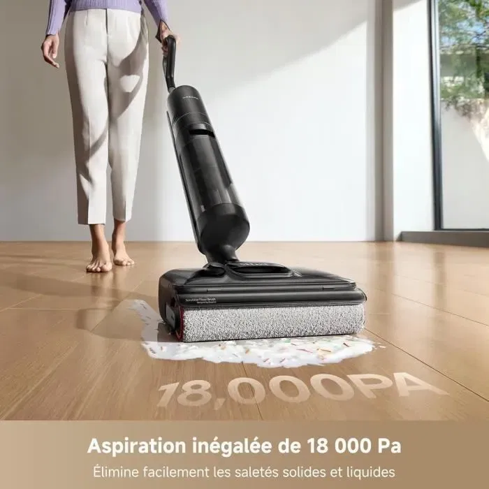 Dreame H12 Pro FlexReach - Aspirateur balai robot avec séchage à l'air chaud 90 °C, puissance d'aspiration 18000 Pa, autonomie 50 min, nettoyage à plat à 180°, technologie TangleCut