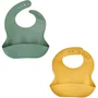 Thermobaby Lot de 2 Bavoirs en Silicone Étanches et Réglables avec Poche - Vert Cactus et Jaune Miel pour Bébé, Entretien Facile