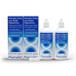 Pharmaset Solution unique à l'acide hyaluronique pour lentilles de contact souples 2 x 500 ml