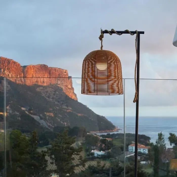 Lumisky Hang Bohème Suspension nomade en polyrotin avec corde, LED blanc chaud et blanc réglable, H35 cm