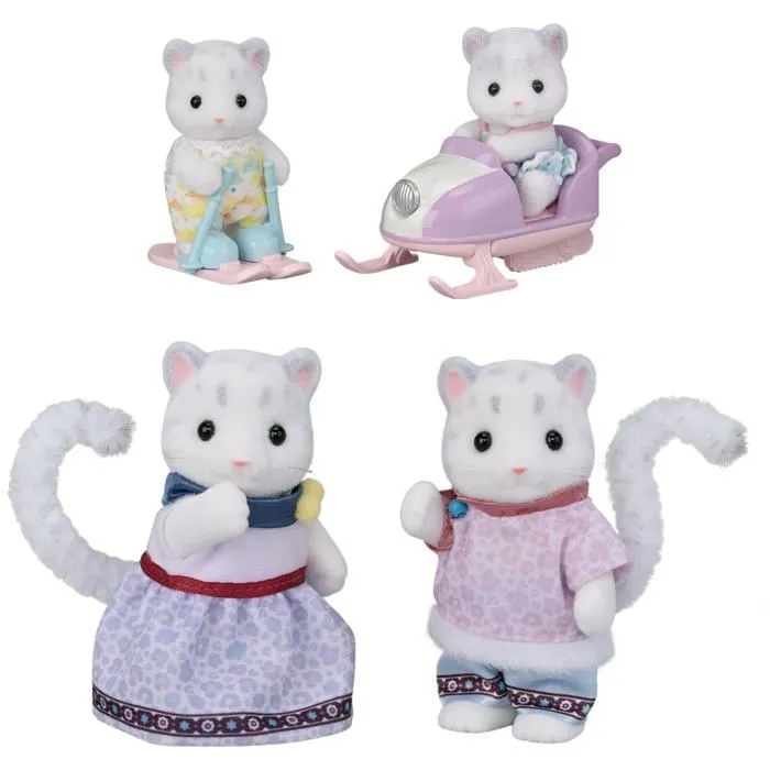 Sylvanian Families - Figurine Famille Panthère des Neiges - 4 Personnages Articulés avec Motoneige et Skis - Vêtements Amovibles - Jouet dès 3 ans