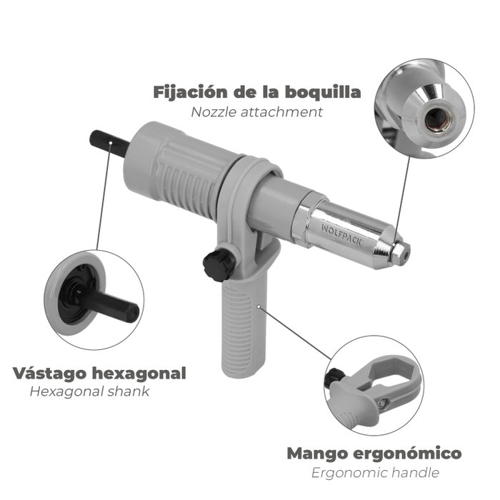 WOLFPACK LINEA PROFESIONAL Kit Remachadora Para Taladro