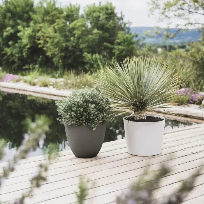 Élément - Pot de fleurs rond design intérieur/extérieur Ø 50 cm (47,8 L) - Gris anthracite - Résistant au gel et aux UV - Fabriqué en France avec matériau recyclé