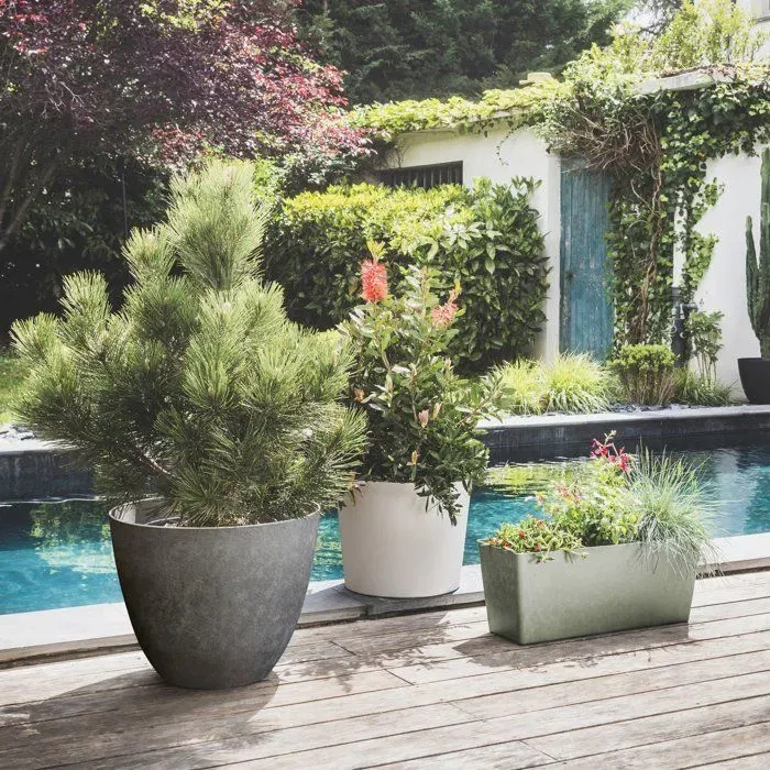 Élément - Pot de fleurs rond design intérieur/extérieur Ø 50 cm (47,8 L) - Gris anthracite - Résistant au gel et aux UV - Fabriqué en France avec matériau recyclé