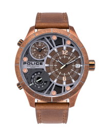 Police PL-15662XSQR-12 avec boîtier rose et bracelet marron