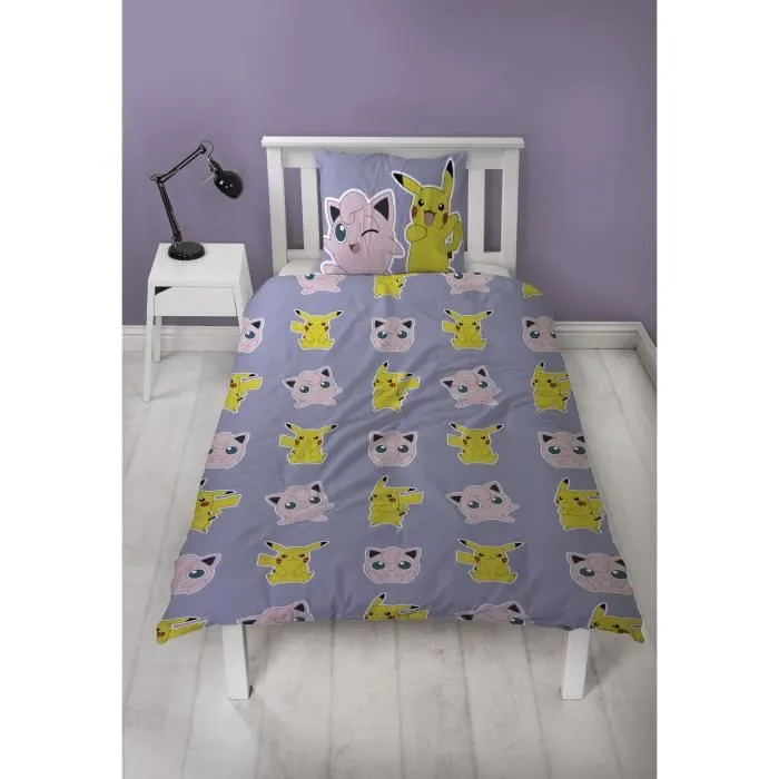 Pokemon Parure de Lit Réversible Microfibre 140 x 200 cm avec Taie 63 x 63 cm - Pikachu, Mew, Togepi, Jigglypuff & Métamorph