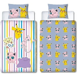 Pokémon Parure de lit réversible Pikachu, Mew, Togepi, Jigglypuff & Métamorph, 140 x 200 cm