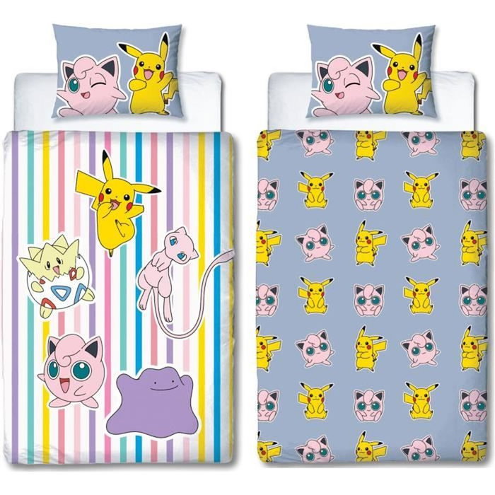 Pokémon Parure de lit réversible Pikachu, Mew, Togepi, Jigglypuff & Métamorph, 140 x 200 cm Pokémon Parure de lit réversible Pikachu, Mew, Togepi, Jigglypuff & Métamorph, 140 x 200 cm