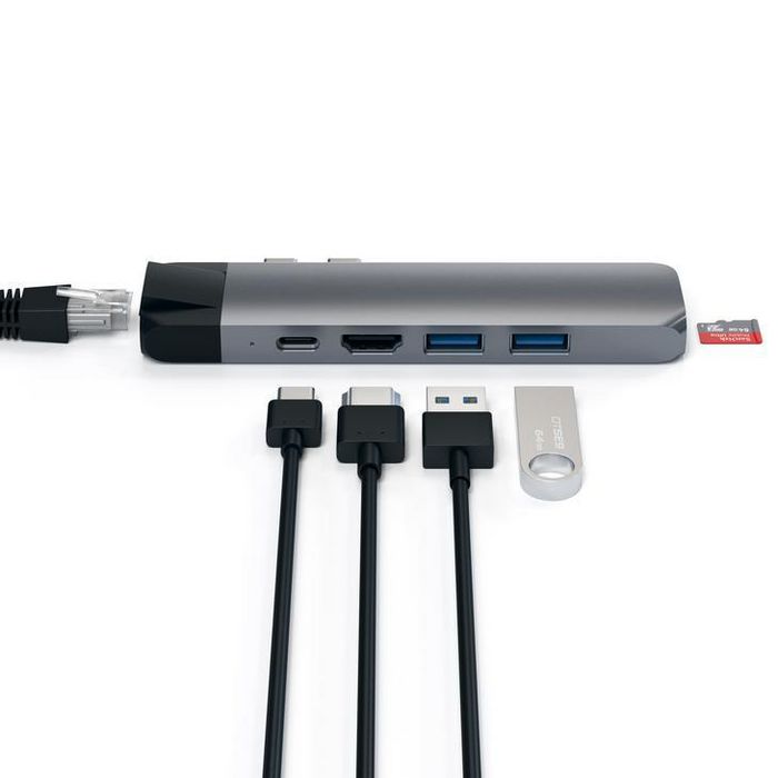 Satechi Hub Adaptateur USB-C Pro avec Ports HDMI 4K, USB 3.0, Ethernet Gigabit et Micro SD pour MacBook Pro 13" et 15" (2016-2018)