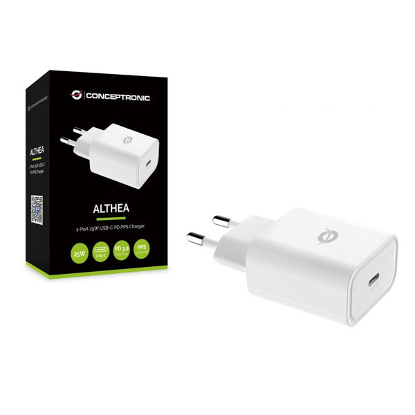Conceptronic Chargeur USB-C 25W Power Delivery 3.0 Althea10W pour Samsung Galaxy S21, S20, Note10, iPhone, iPad, Nintendo Switch
