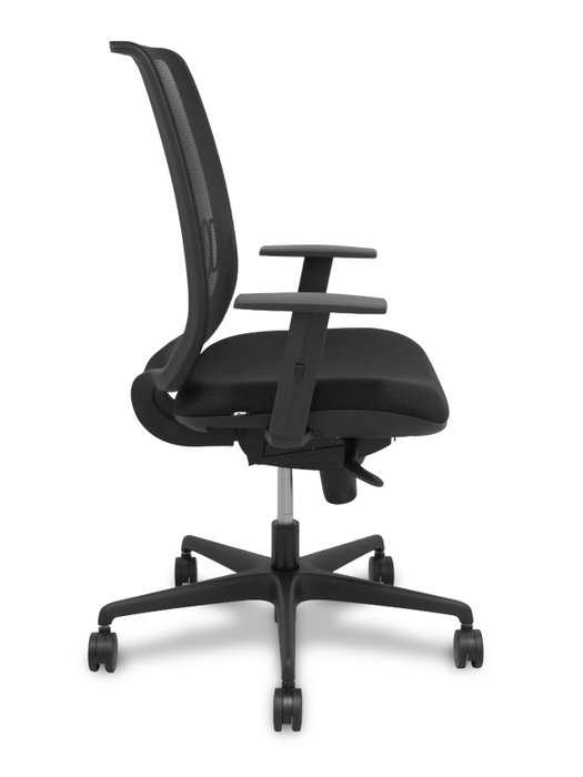 Chaise Alares Synchro 5 positions tissu Noir Base en nylon noir Accoudoir 1D Sans appui-tête Roulettes 65mm nylon