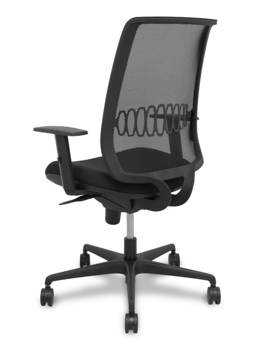 Chaise Alares Synchro 5 positions tissu Noir Base en nylon noir Accoudoir 1D Sans appui-tête Roulettes 65mm nylon