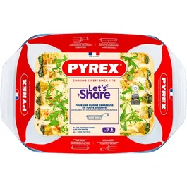 Pyrex Plat Four Rectangulaire Let's Share en Verre Borosilicate - 39 x 25 cm - Résiste jusqu'à 300°C, Micro-ondes, Lave-Vaisselle